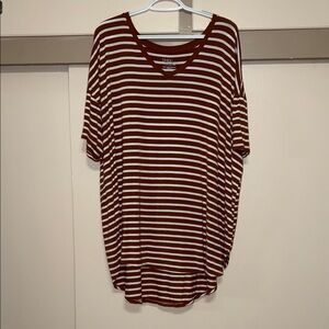 Time and Tru orange and White Striped Short Sleeve Top